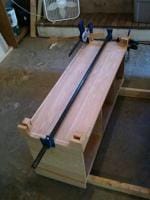 Underside of the bench during a glue up