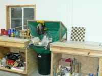 Mitersaw/dust hood and collection trash can